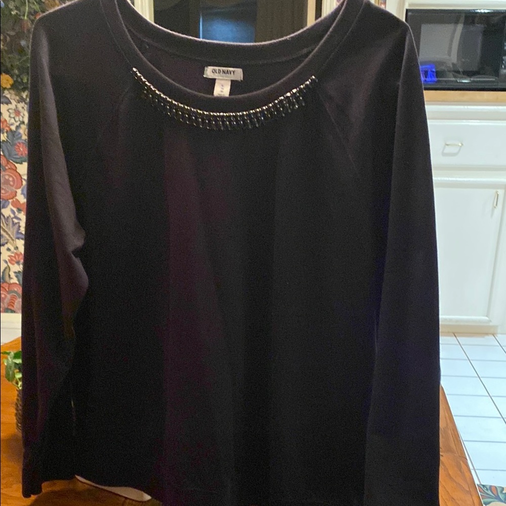 Old Navy Black Long Sleeve Embellished Blouse